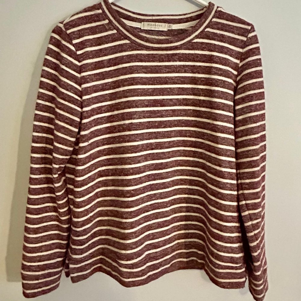 Dark-Purple Striped Mododoc Los Angeles Sweatshirt/Casual Sweater, Size XS